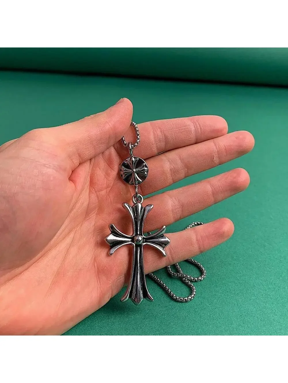 Cyber 2000s y2k grunge punk opium cross pendant style necklace. Cool design
